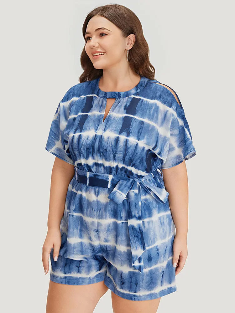 Tie Dye Keyhole Belted Batwing Sleeve Romper sold by Bloomchic product image thumbnail 3
