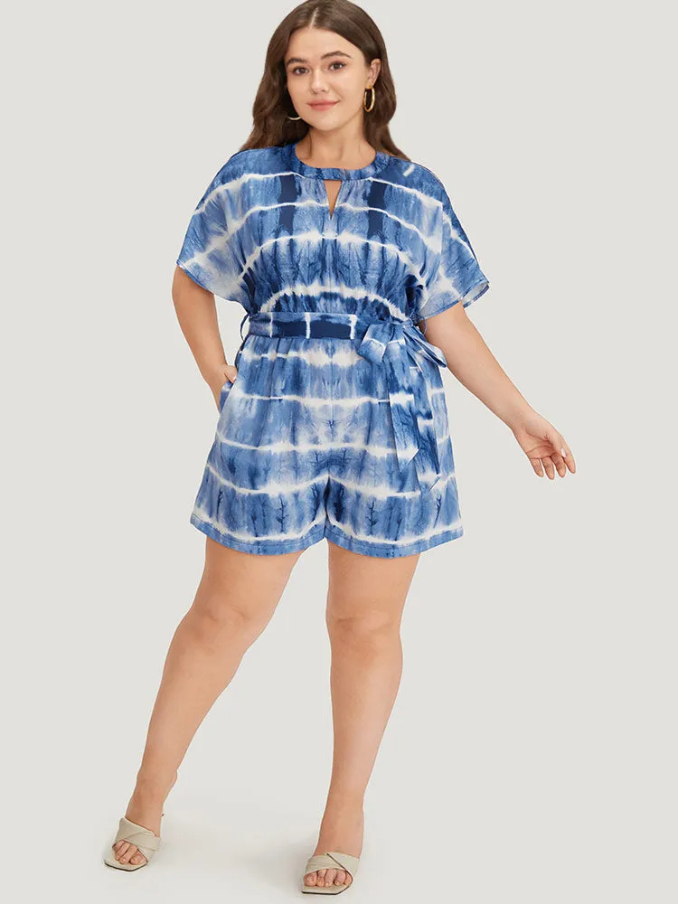 Tie Dye Keyhole Belted Batwing Sleeve Romper sold by Bloomchic product image thumbnail 4