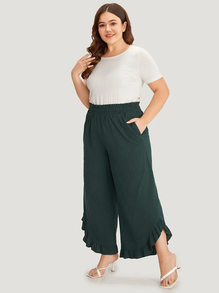 Solid Ruffle Trim Pocket Paperbag Waist Pants sold by Bloomchic product image thumbnail 3