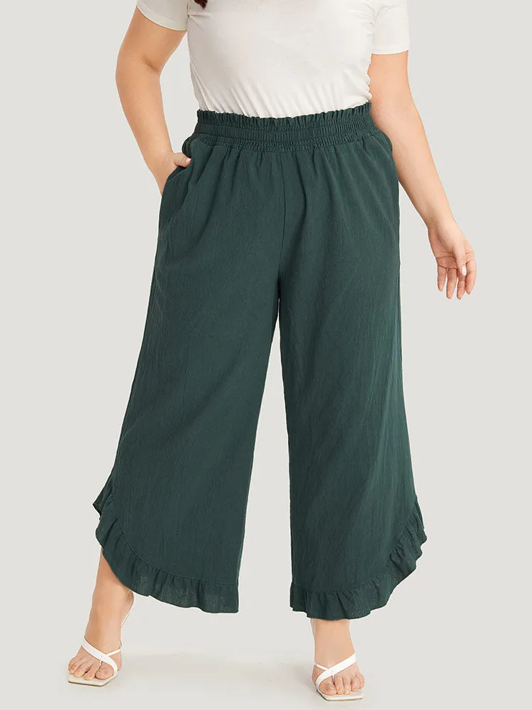 Solid Ruffle Trim Pocket Paperbag Waist Pants sold by Bloomchic product image thumbnail 4