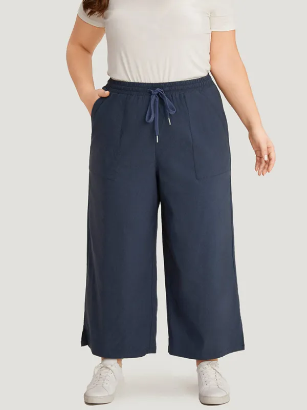 Plain Pocket Drawstring Split HemWide leg Pants sold by Bloomchic