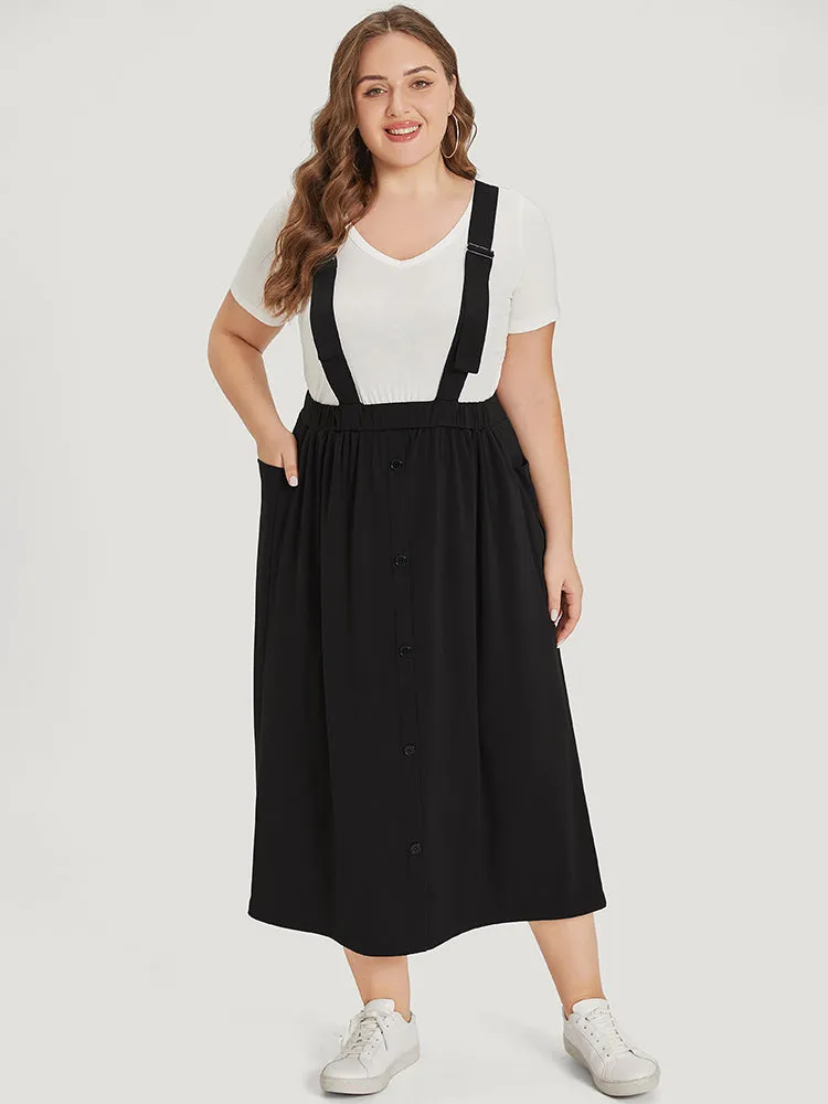 Adjustable Straps Button Detail Elastic Waist Suspender Skirt sold by Bloomchic product image thumbnail 4