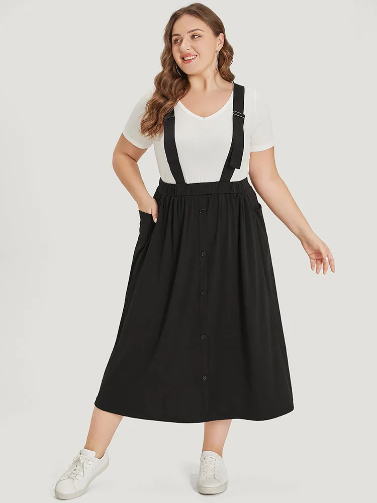 Adjustable Straps Button Detail Elastic Waist Suspender Skirt sold by Bloomchic