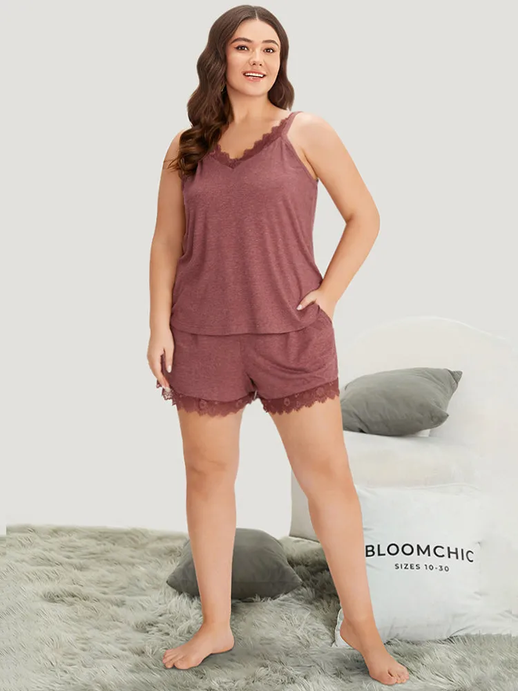 Solid Lace Panel Elastic Waist Sleep Shorts sold by Bloomchic product image thumbnail 2
