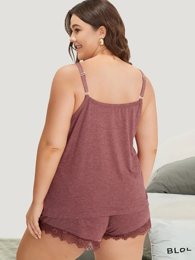 Solid Lace Panel Elastic Waist Sleep Shorts sold by Bloomchic product image thumbnail 3