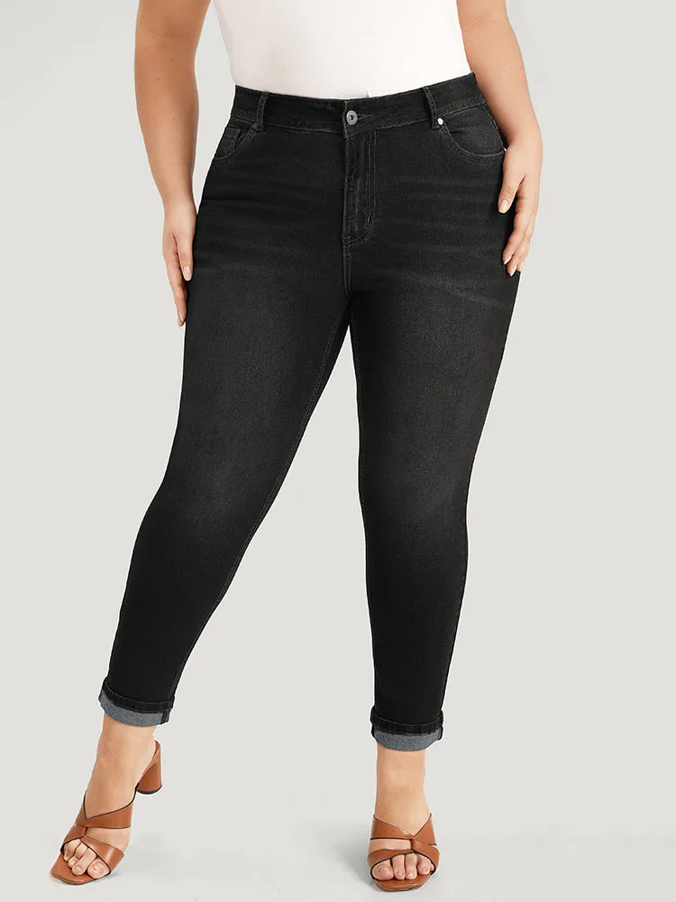 Very Stretchy Pocket Dark Wash Roll Hem Jeans sold by Bloomchic product image thumbnail 4