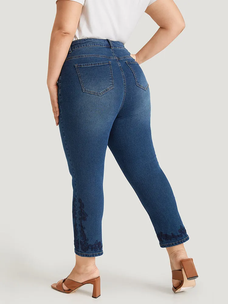 Floral Embroidered High Rise Dark Wash Jeans sold by Bloomchic product image thumbnail 5