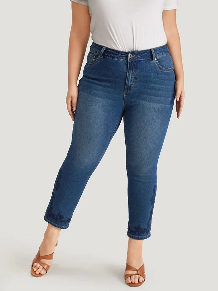 Floral Embroidered High Rise Dark Wash Jeans sold by Bloomchic product image thumbnail 3