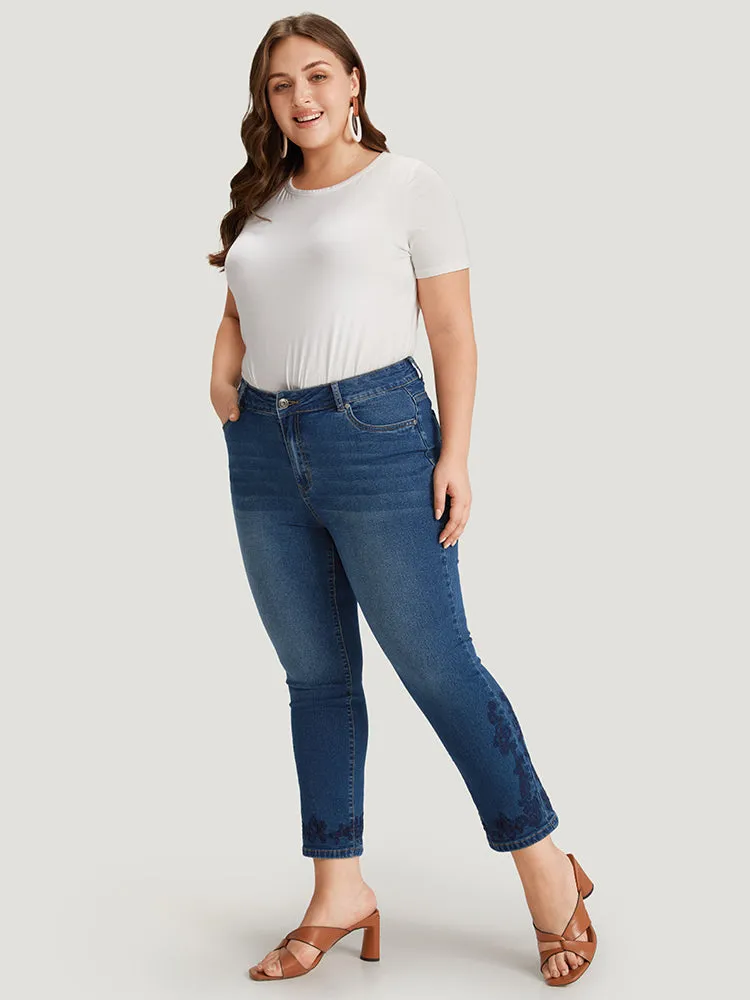 Floral Embroidered High Rise Dark Wash Jeans sold by Bloomchic product image thumbnail 4