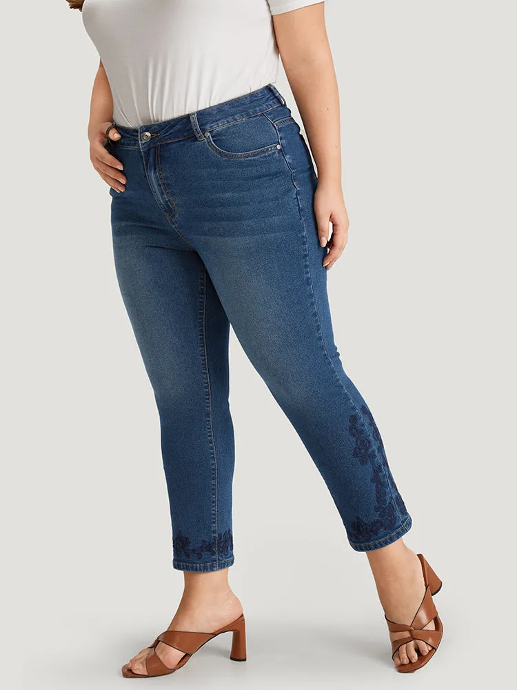 Floral Embroidered High Rise Dark Wash Jeans sold by Bloomchic