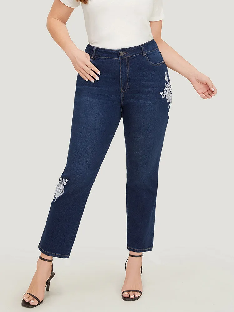 Floral Embroidered Very Stretchy High Rise Jeans sold by Bloomchic