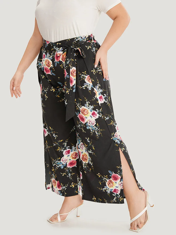 Floral Print Belted Split Side Pleated Pants sold by Bloomchic product image thumbnail 3