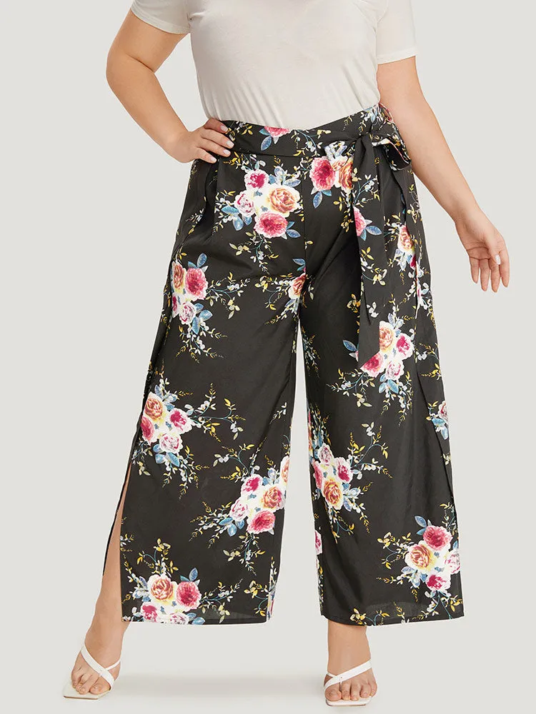 Floral Print Belted Split Side Pleated Pants sold by Bloomchic