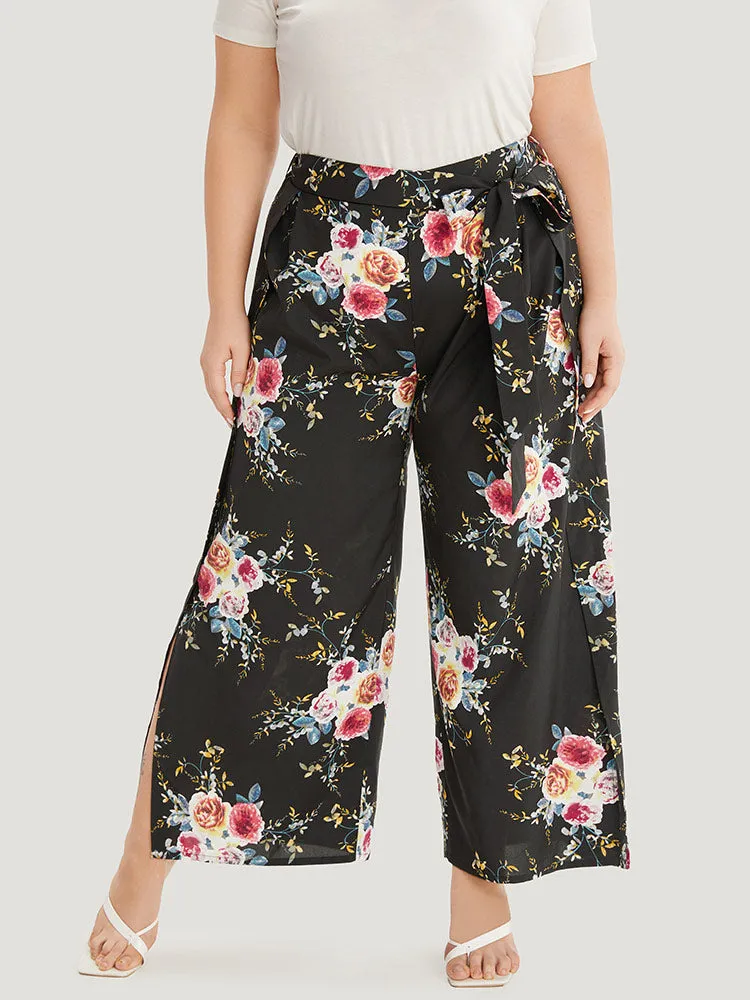 Floral Print Belted Split Side Pleated Pants sold by Bloomchic product image thumbnail 5
