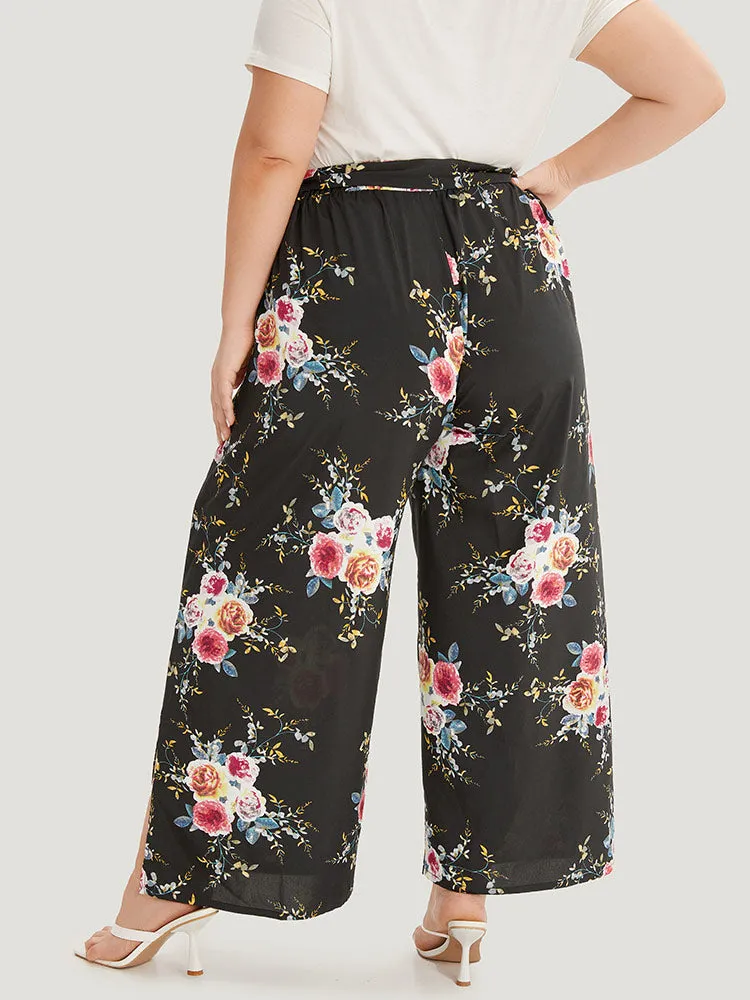 Floral Print Belted Split Side Pleated Pants sold by Bloomchic product image thumbnail 2