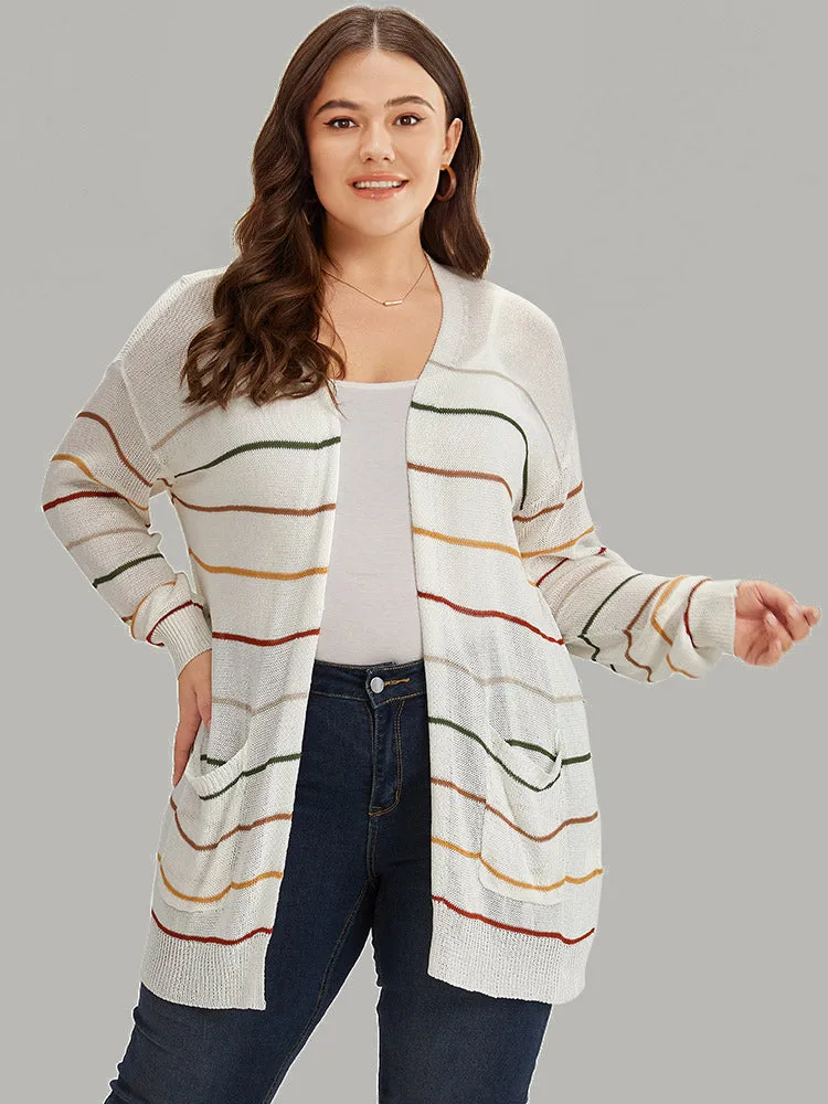 UltraCool Rainbow Striped Open Front Pocket Cardigan sold by Bloomchic