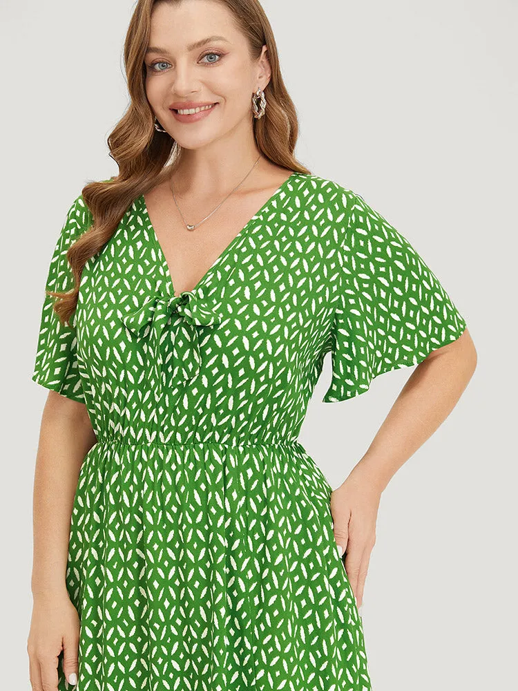 Geometric Print Split Knot Reffles Elastic Waist Dress sold by Bloomchic product image thumbnail 5