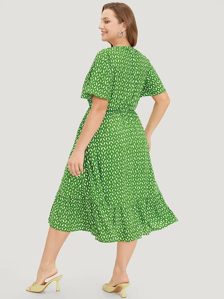 Geometric Print Split Knot Reffles Elastic Waist Dress sold by Bloomchic product image thumbnail 2