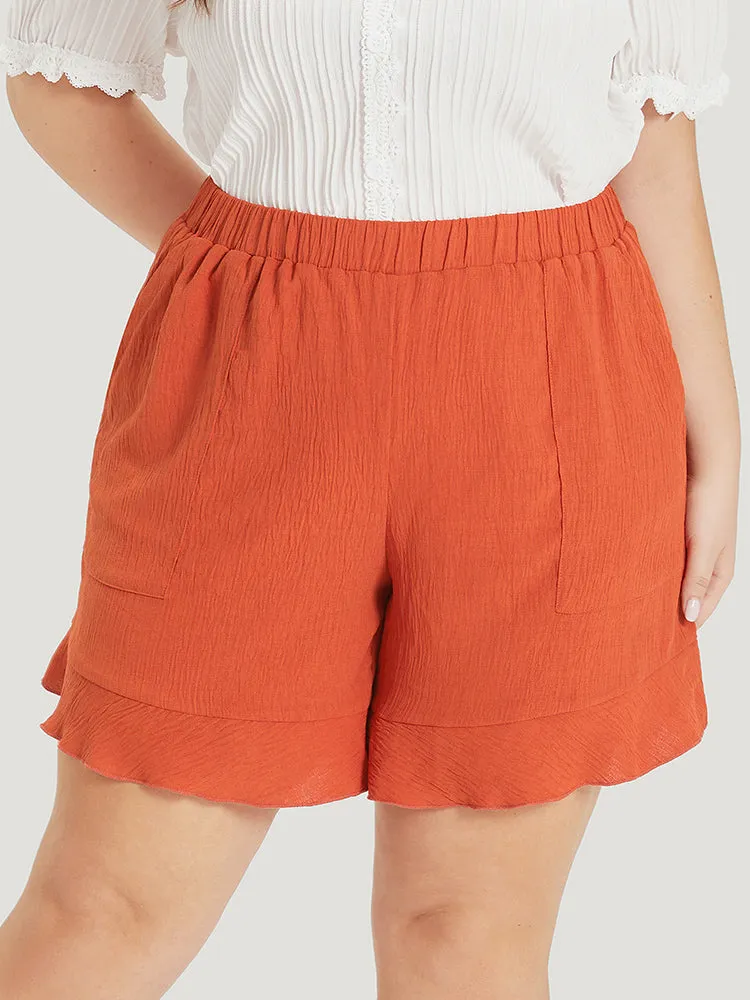 Plain Ruffle Hem Pocket Elastic Waist Shorts sold by Bloomchic product image thumbnail 5