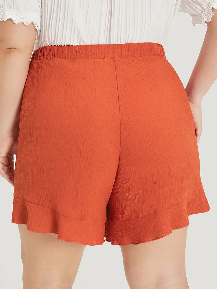 Plain Ruffle Hem Pocket Elastic Waist Shorts sold by Bloomchic product image thumbnail 2