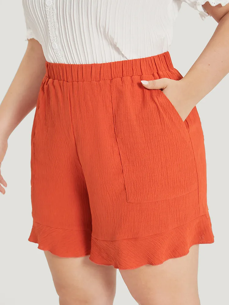 Plain Ruffle Hem Pocket Elastic Waist Shorts sold by Bloomchic product image thumbnail 3