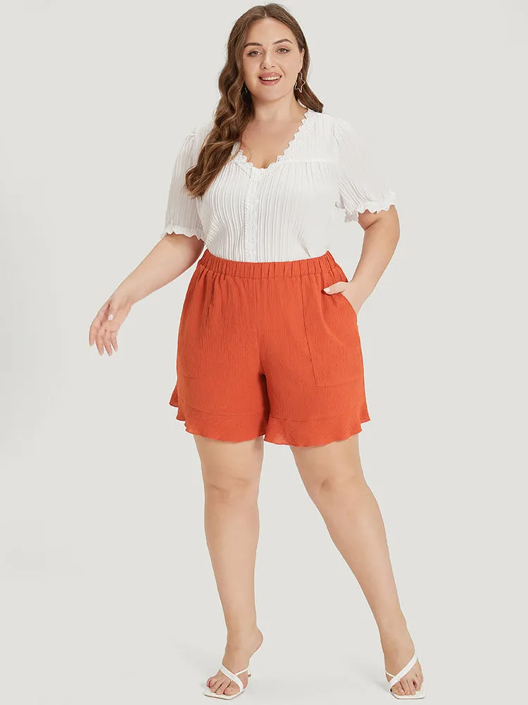 Plain Ruffle Hem Pocket Elastic Waist Shorts sold by Bloomchic product image thumbnail 4