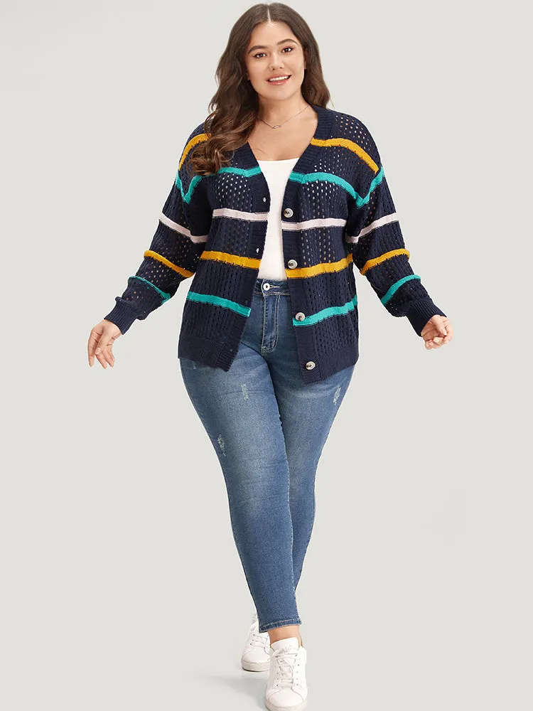 Contrast Striped Button Through Hollow Out Cardigan sold by Bloomchic product image thumbnail 5