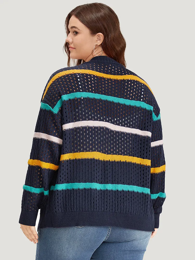 Contrast Striped Button Through Hollow Out Cardigan sold by Bloomchic product image thumbnail 2