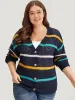 Contrast Striped Button Through Hollow Out Cardigan sold by Bloomchic