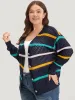 Contrast Striped Button Through Hollow Out Cardigan sold by Bloomchic