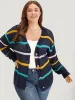 Contrast Striped Button Through Hollow Out Cardigan sold by Bloomchic