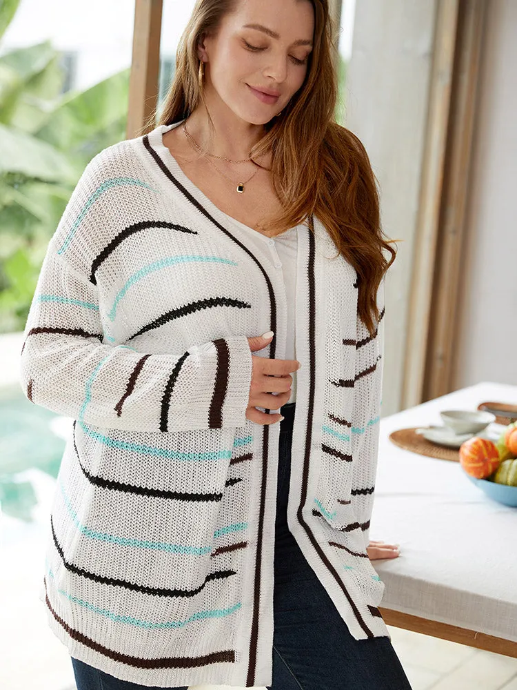 Striped Open Front Contrast Mesh Cardigan sold by Bloomchic product image thumbnail 3