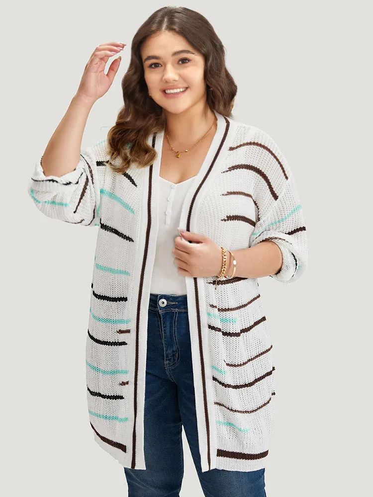 Striped Open Front Contrast Mesh Cardigan sold by Bloomchic product image thumbnail 4