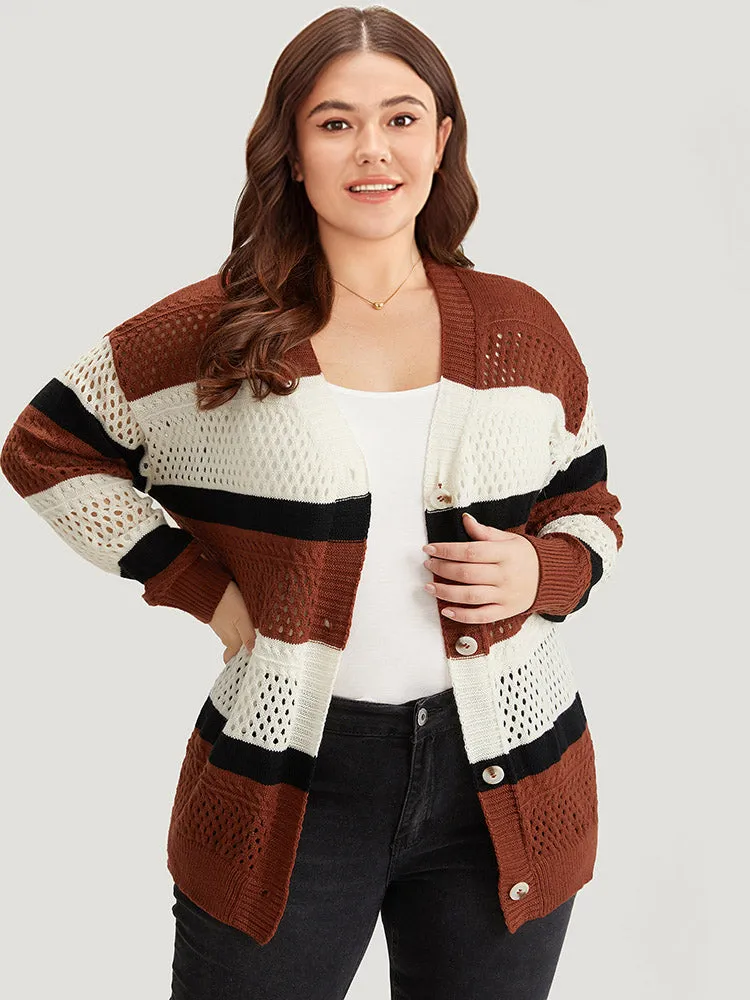 Colorblock Contrast Geo Eyelet Button Through Cardigan sold by Bloomchic product image thumbnail 4