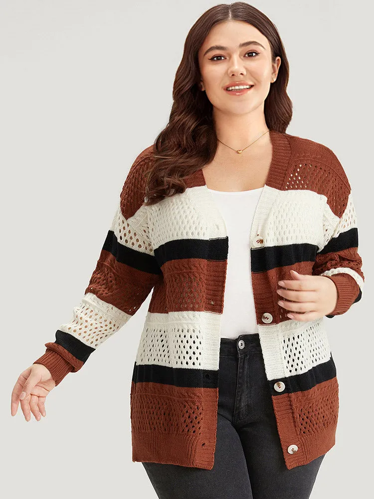 Colorblock Contrast Geo Eyelet Button Through Cardigan sold by Bloomchic product image thumbnail 5