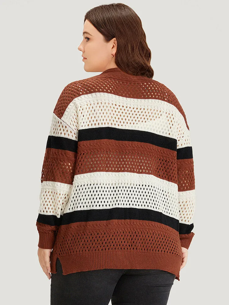 Colorblock Contrast Geo Eyelet Button Through Cardigan sold by Bloomchic product image thumbnail 2