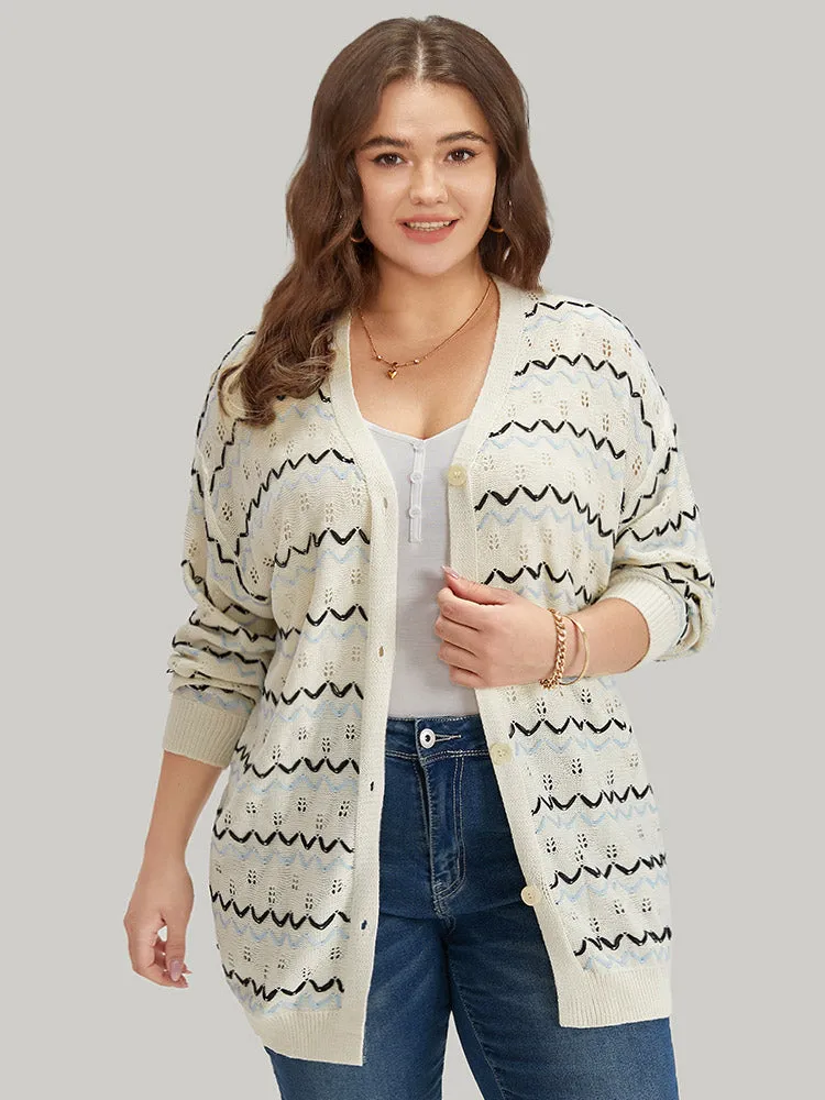 UltraCool Wave Striped Eyelet Button Through Cardigan sold by Bloomchic