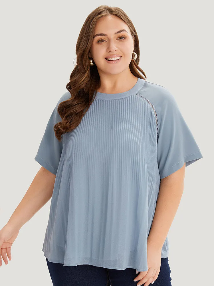 Solid Pleated Raglan Sleeve Patchwork Blouse sold by Bloomchic product image thumbnail 5