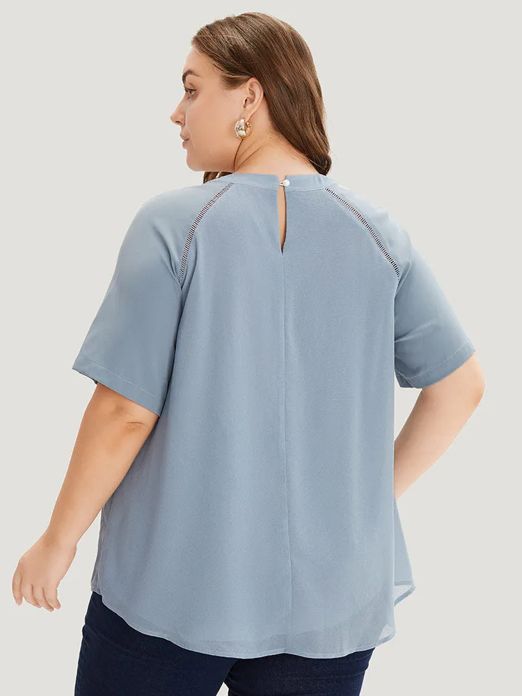 Solid Pleated Raglan Sleeve Patchwork Blouse sold by Bloomchic product image thumbnail 2