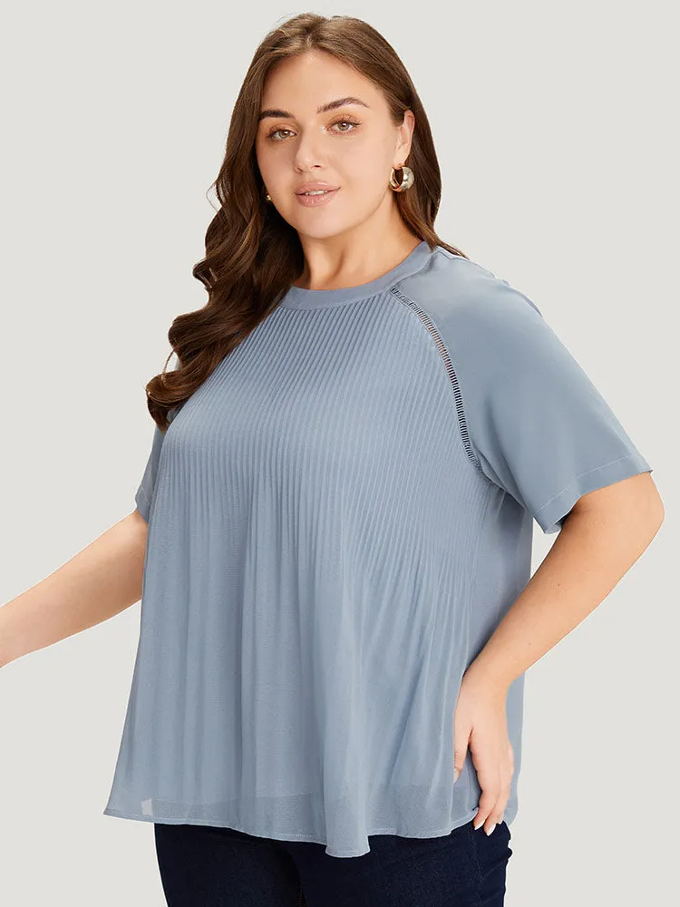 Solid Pleated Raglan Sleeve Patchwork Blouse sold by Bloomchic product image thumbnail 3