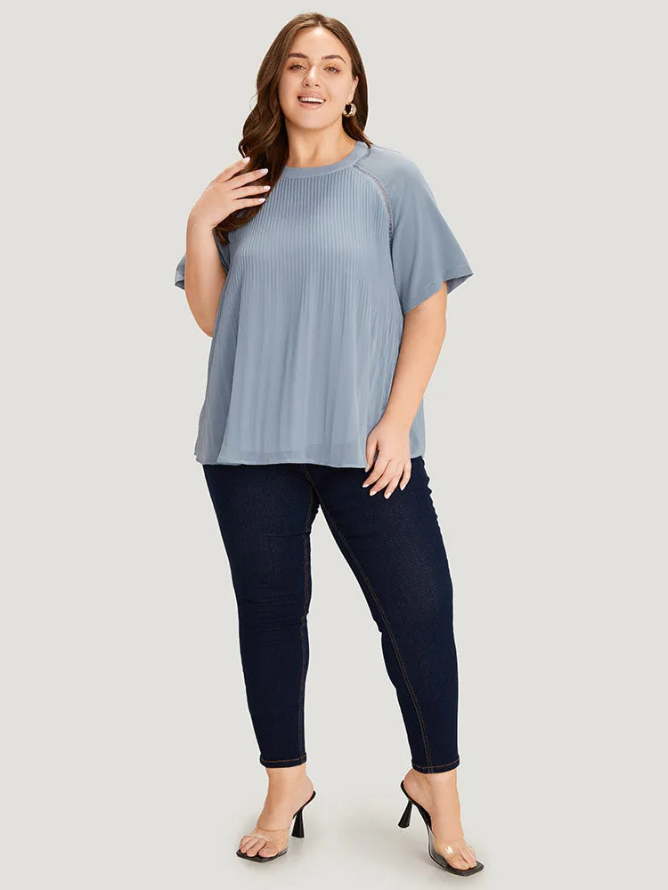 Solid Pleated Raglan Sleeve Patchwork Blouse sold by Bloomchic product image thumbnail 4