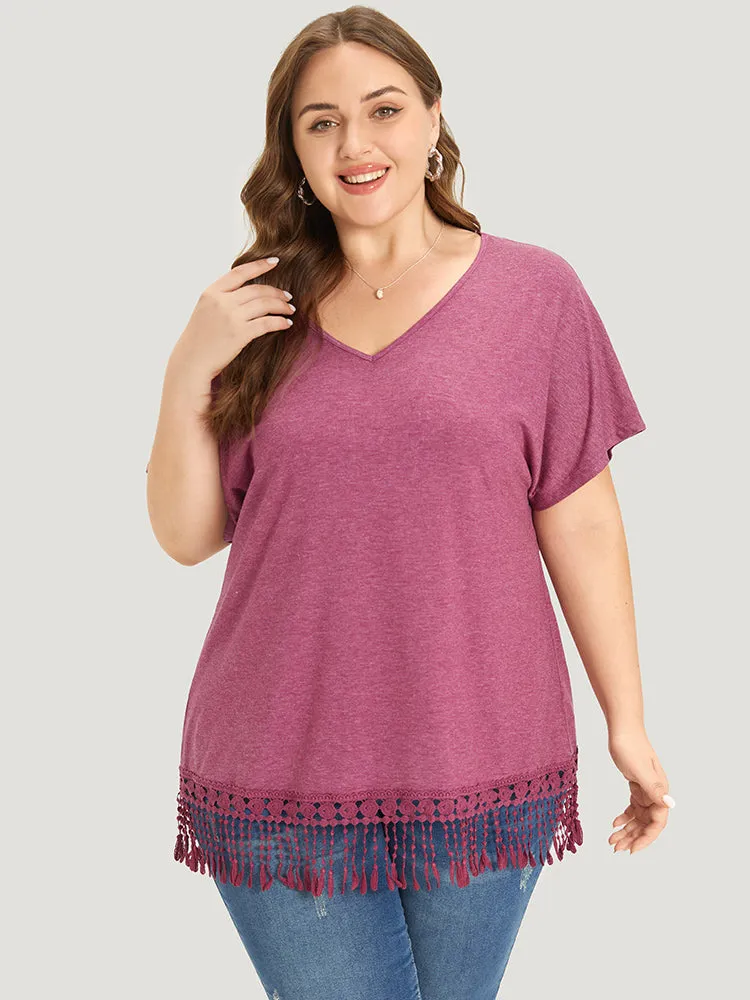 Plain Fringe Trim Batwing Sleeve T-shirt sold by Bloomchic product image thumbnail 5