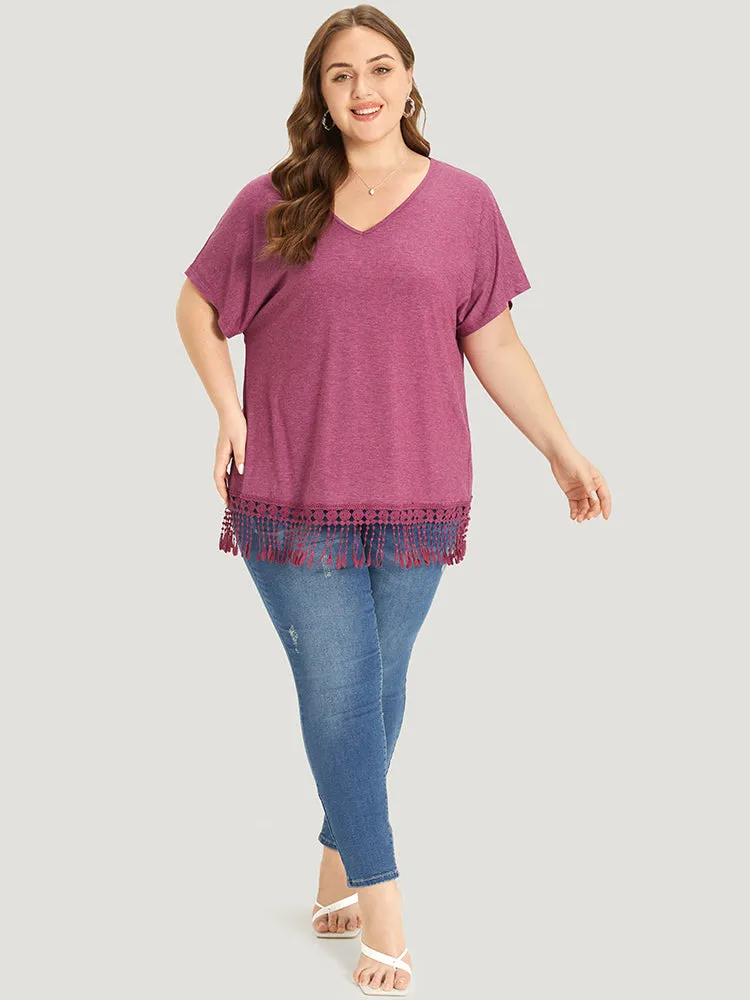 Plain Fringe Trim Batwing Sleeve T-shirt sold by Bloomchic product image thumbnail 4