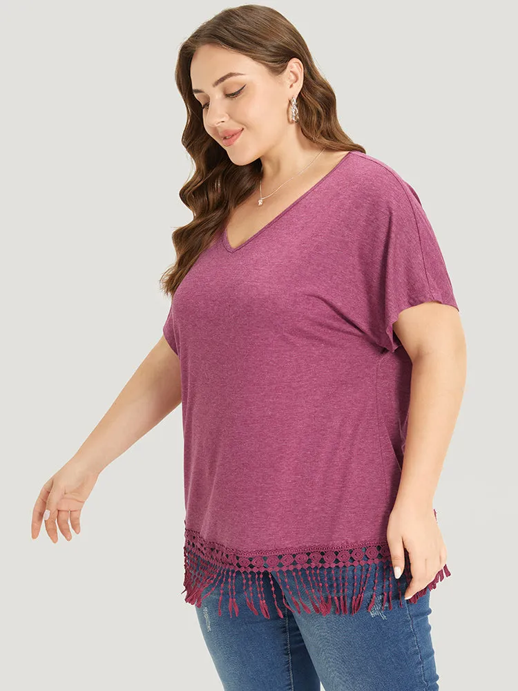 Plain Fringe Trim Batwing Sleeve T-shirt sold by Bloomchic product image thumbnail 3