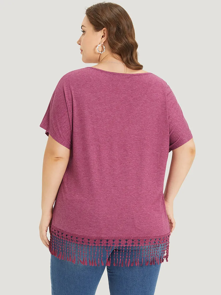 Plain Fringe Trim Batwing Sleeve T-shirt sold by Bloomchic product image thumbnail 2