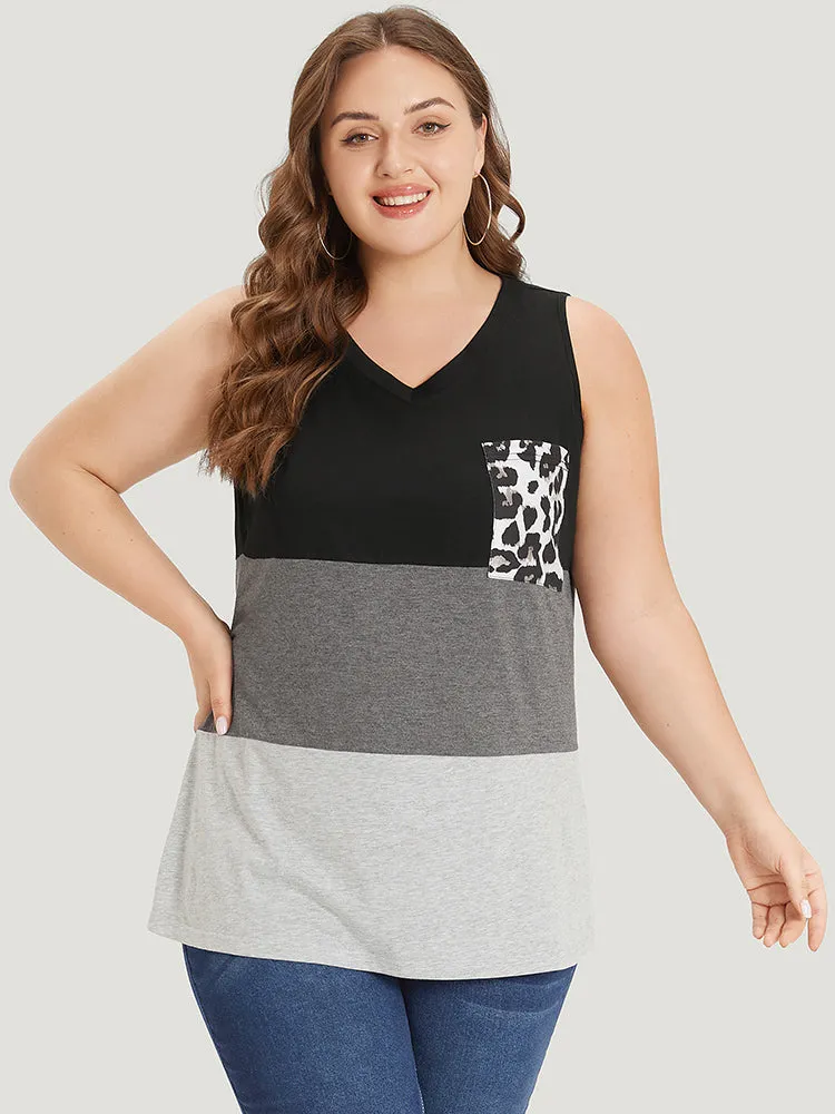 Leopard Contrast Patched Pocket Tank Top sold by Bloomchic