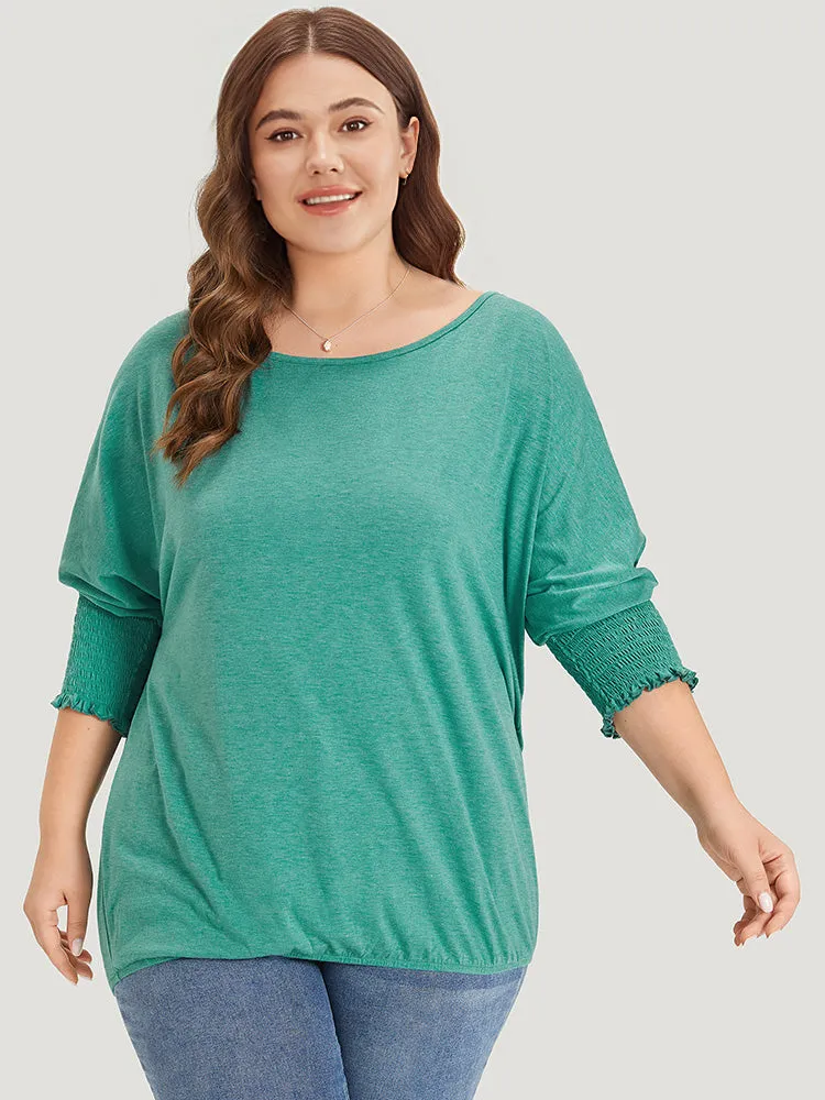 Solid Heather Shirred Batwing Sleeve T-shirt sold by Bloomchic