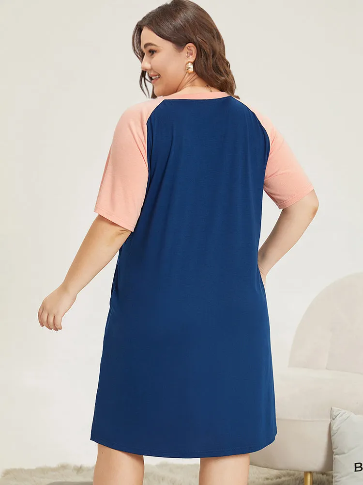 Letter Print Contrast Raglan Sleeve Patchwork Night Dress sold by Bloomchic product image thumbnail 4