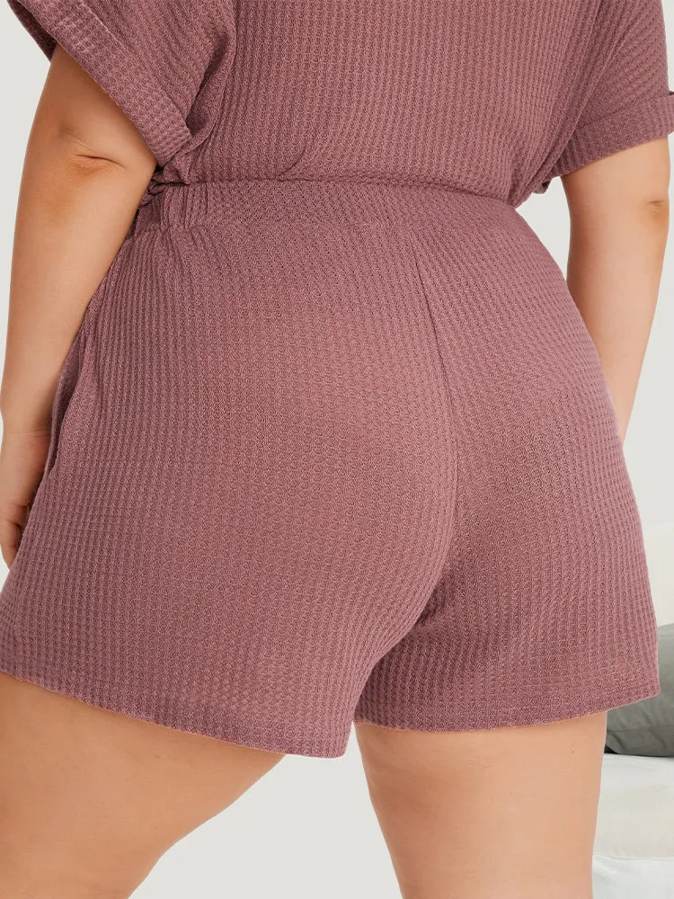 Plain Waffle Knit Sleep Elastic Waist Shorts sold by Bloomchic product image thumbnail 2