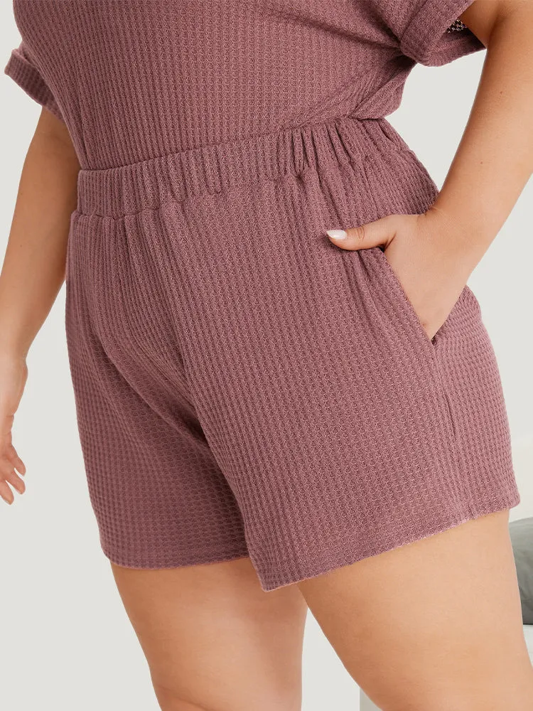 Plain Waffle Knit Sleep Elastic Waist Shorts sold by Bloomchic product image thumbnail 4